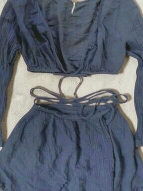 Free People Here She Is Wrap Mini Skirt Crop Top Set Black Women's Medium Boho